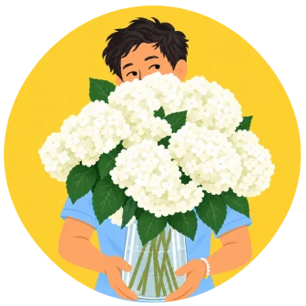 Albert holding white hydrangeas